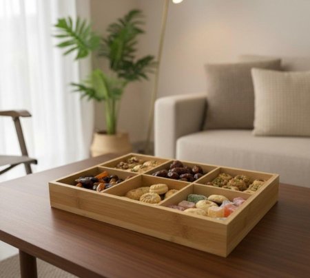 علبة بامبوك للتقديم مقسمة